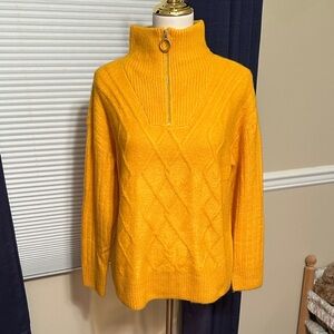 Talbots Vibrant Mustard Yellow 1/4 Gold Zip Turtleneck Sweater